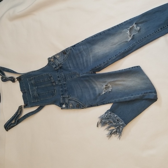 *LAST CHANCE ITEM!*  Kancan Overalls w/ Distressing & Raw Shaggy Hem - Picture 1 of 6